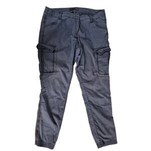 Eileen Fisher Blue Cargo Utility Pant Tapered Ankle Zipper Vents Sz 12 EUC